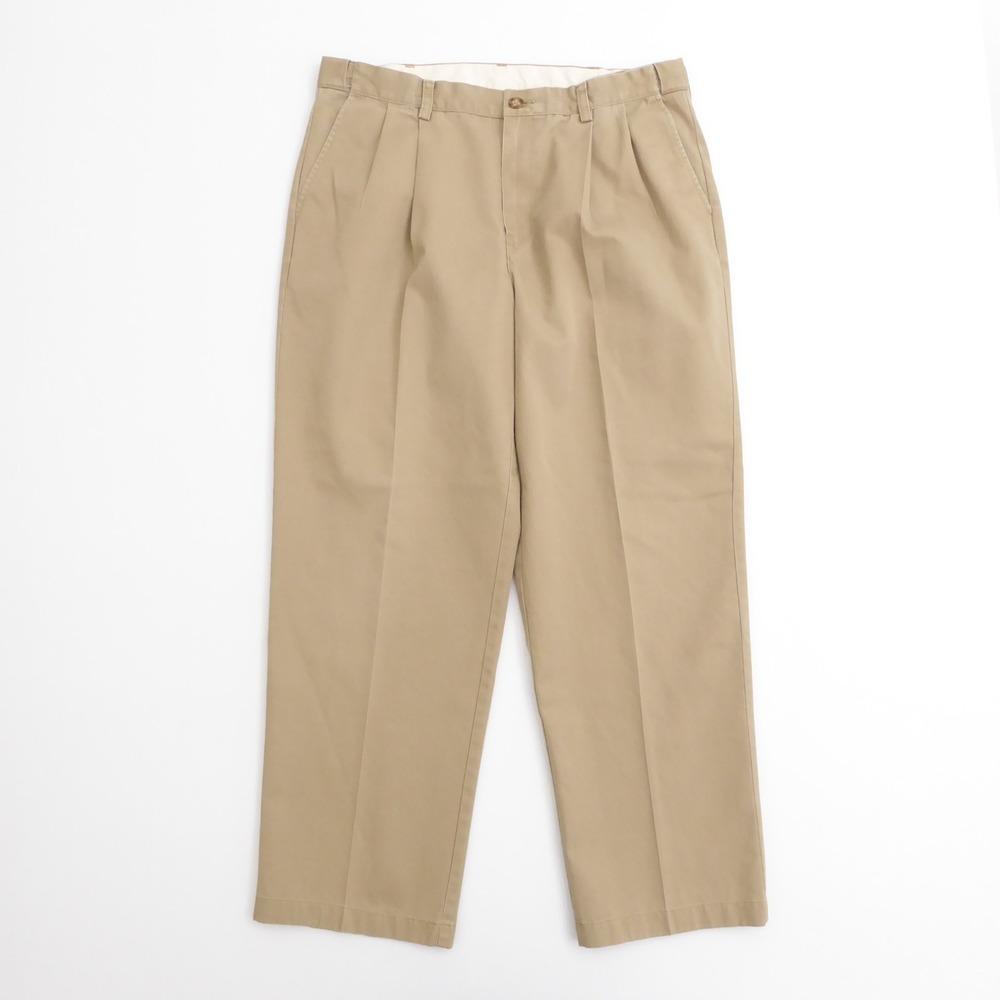 LL Bean Mens Chino Pants Khaki Pleated Comfort Waist Beige Tan Size 36x29